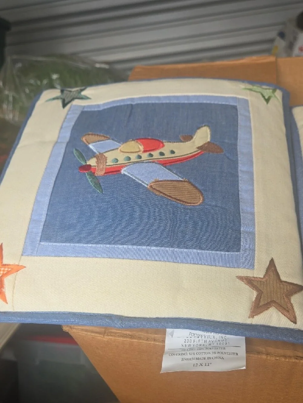 Nursery Crib Wall Hangings with Sailboat, Bear & Airplane Motifs - Blue & Cream
